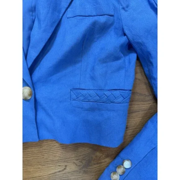 Jason Wu Blazer Cropped Shoulder Pads Linen Cobalt Blue Braided Sm Jacket - Picture 3 of 11